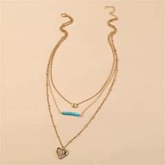 Turquoise & Abalone Shell 18K Gold-Plated Heart Layered Pendant Necklace