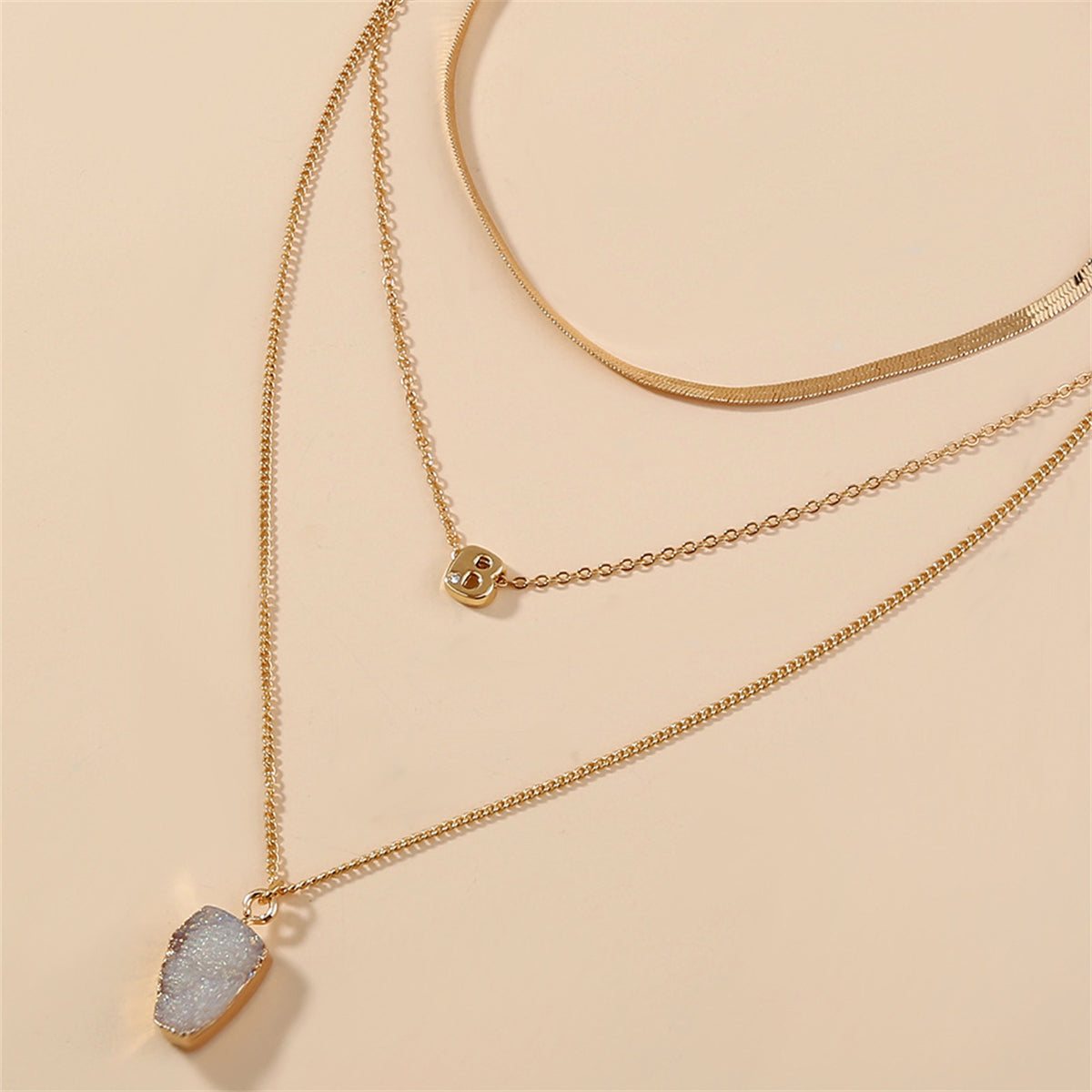 Crystal and Cubic Zirconia Layered Pendant Necklace Set, jewelry gift sets for women, detail close-up