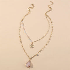 Pearl & Resin 18K Gold-Plated Coin Pendant Layered Necklace