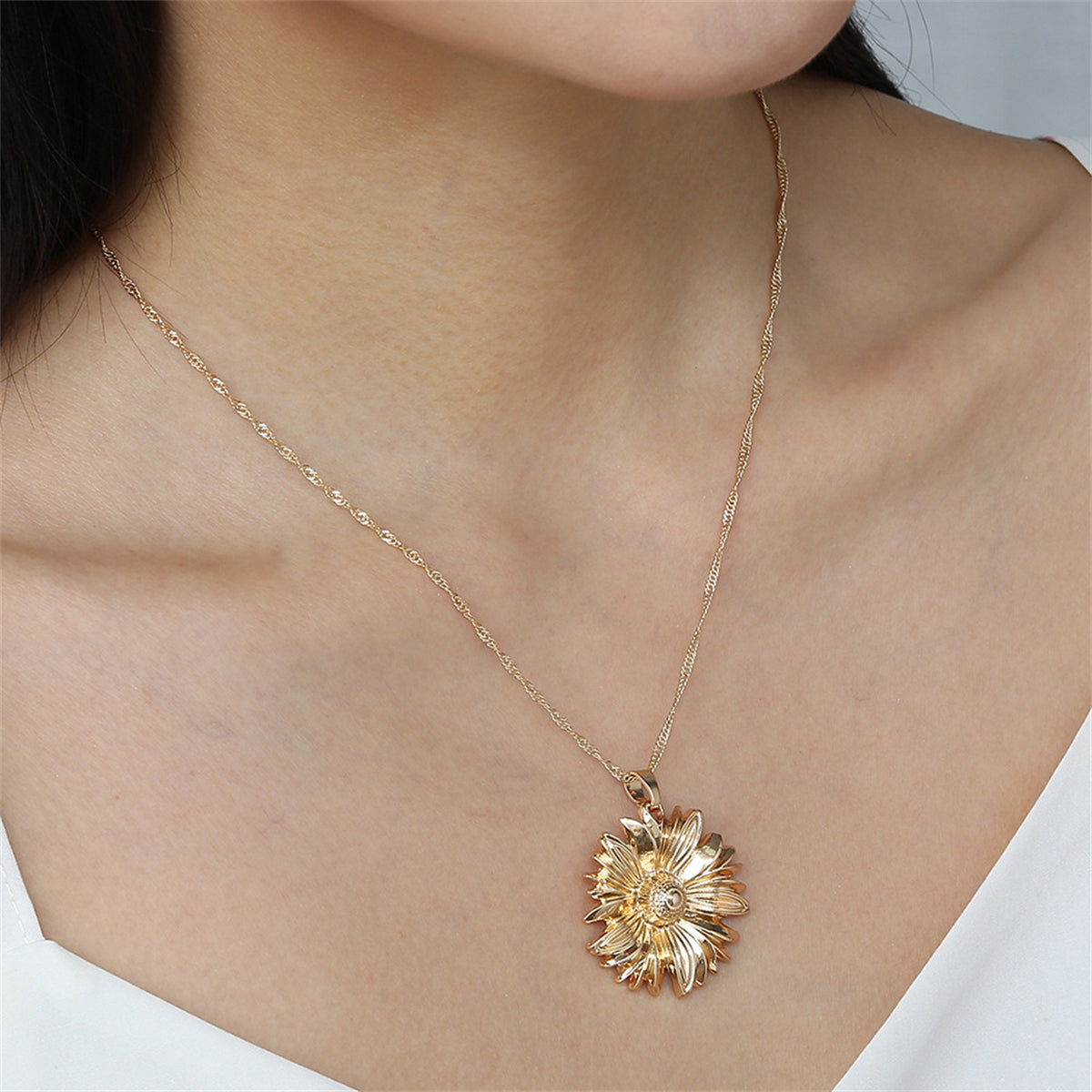 18K Gold-Plated Mum Pendant Necklace, gold pendant necklace for women, everyday style, front view