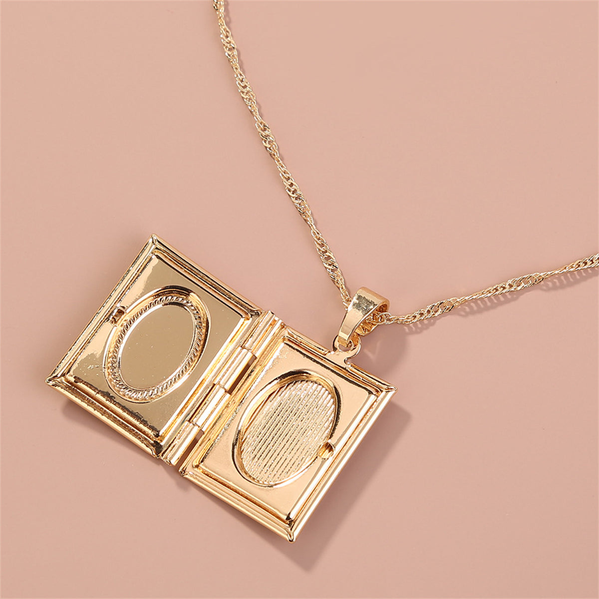 18K Gold-Plated Book Locket, gold pendant necklace for women, elegant gift for her, side view