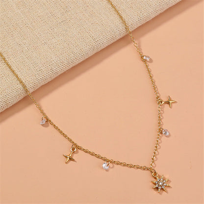 Cubic Zirconia and 18K Gold-Plated Celestial Station Necklace, gold pendant necklace for women, front view