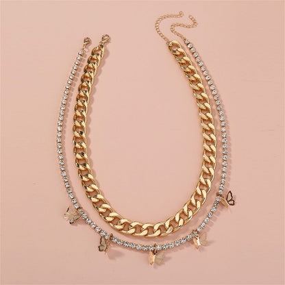 Cubic Zirconia and 18K Gold-Plated Butterfly Station Necklace Set, jewelry gift sets for women, detail close-up