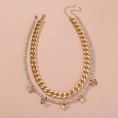 Cubic Zirconia & 18K Gold-Plated Butterfly Station Necklace Set