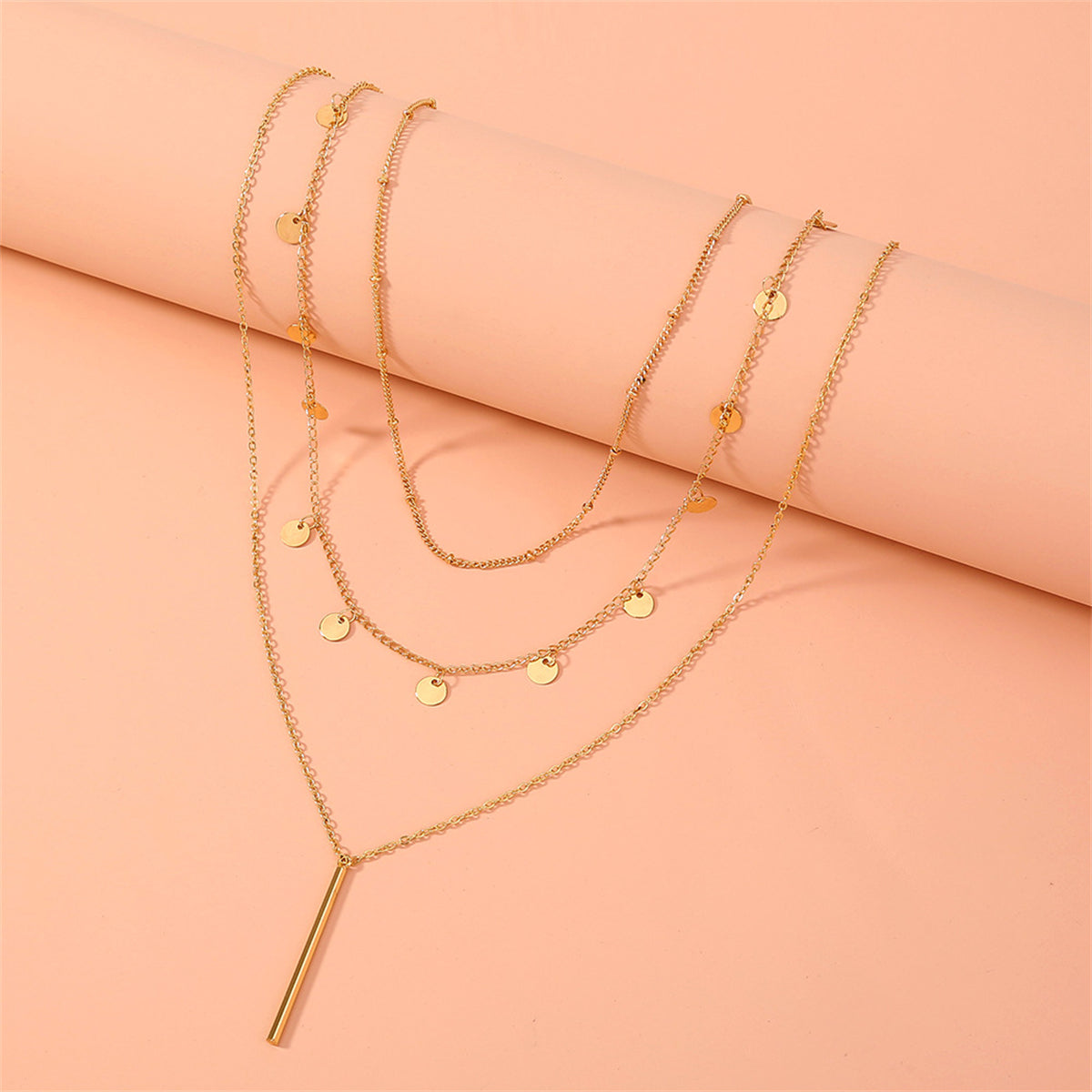 18K Gold-Plated Sequin & Bar Pendant Necklace Set