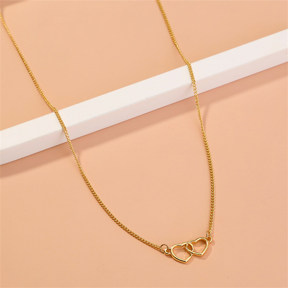 18K Gold-Plated Interlocked Heart Pendant Necklace, gold pendant necklace for women, everyday style, front view
