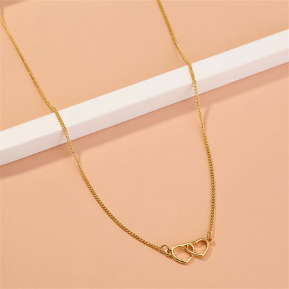 18K Gold-Plated Interlocked Heart Pendant Necklace, gold pendant necklace for women, everyday style, front view