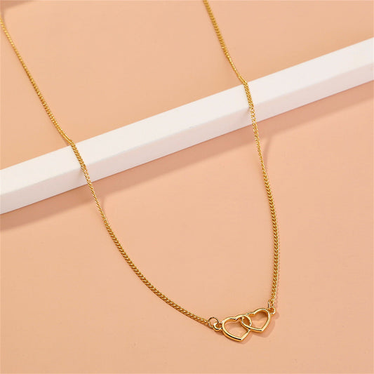 18K Gold-Plated Interlocked Heart Pendant Necklace, gold pendant necklace for women, everyday style, front view