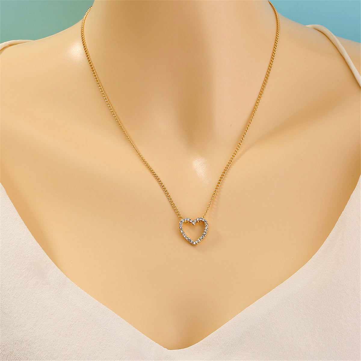 Cubic Zirconia and 18K Gold-Plated Open Heart Pendant Necklace, gold pendant necklace for women, everyday style, side view