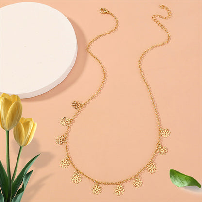 18K Gold-Plated Open Flower Station Necklace, gold pendant necklace for women, elegant gift for her, front view