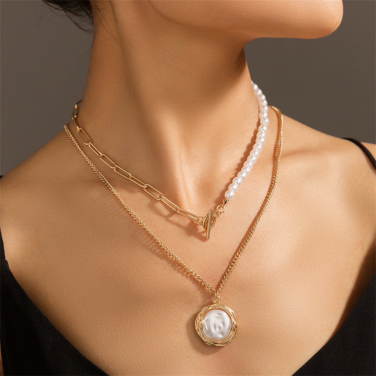 Pearl & 18K Gold-Plated Twine Toggle Necklace Set