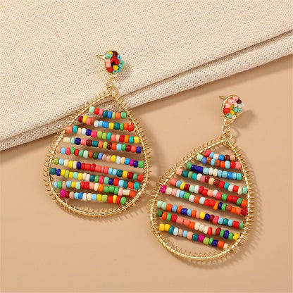 Multicolor Howlite and 18K Gold-Plated Drop Earrings, gold drop earrings for women, vintage-inspired design, front view