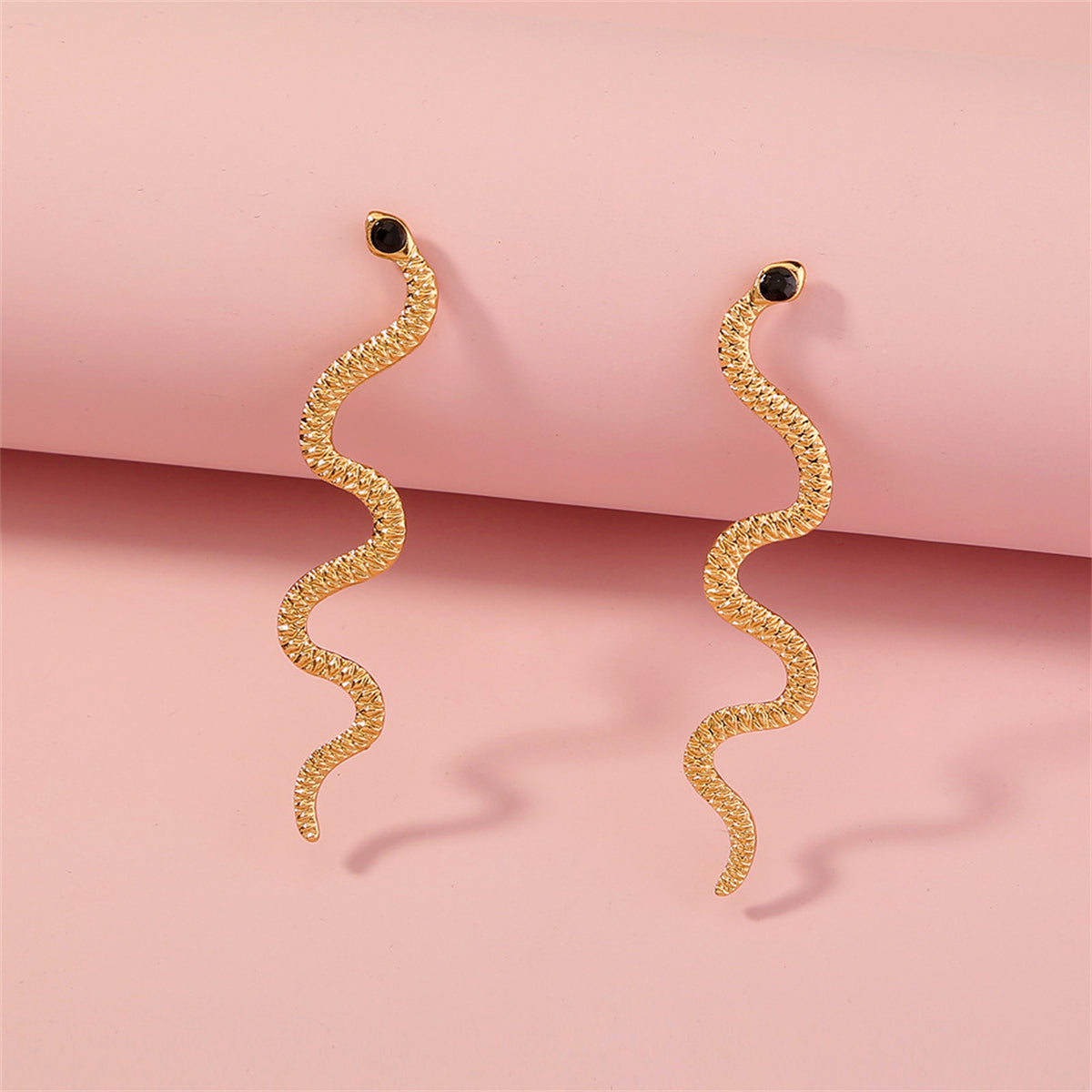 Cubic Zirconia and 18K Gold-Plated Snake Dangle Earrings, gold drop earrings for women, dainty minimalist design, front view