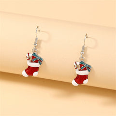 Red Enamel & Silver-Plated Stocking Drop Earrings