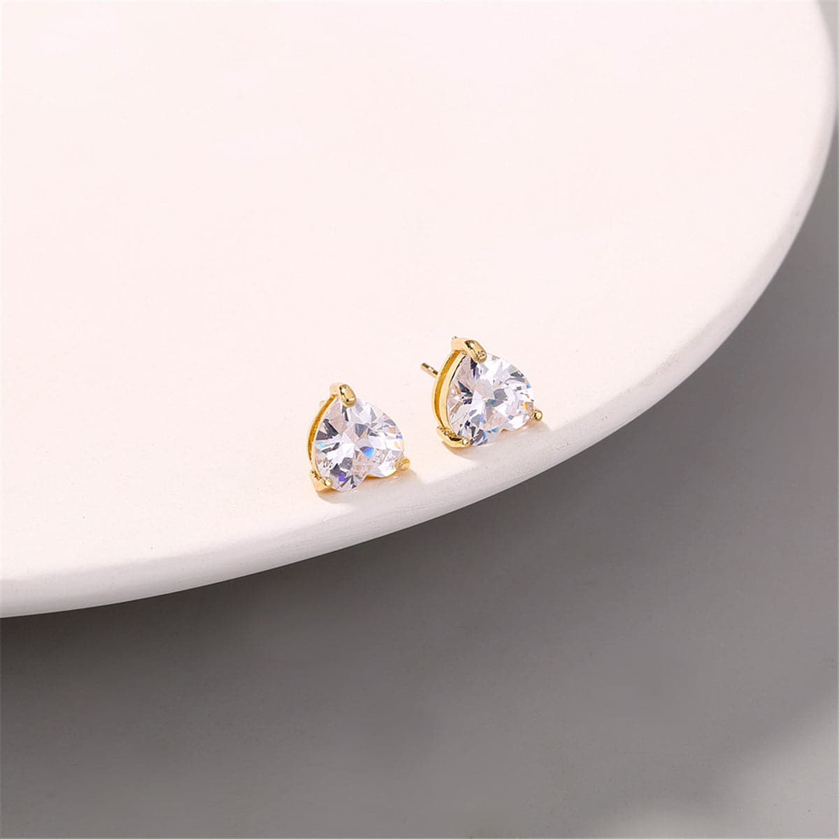 Cubic Zirconia and 18K Gold-Plated Heart Stud Earrings, gold stud earrings for women, elegant gift for her, side view
