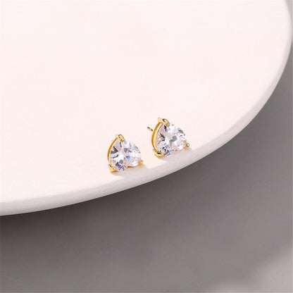 Cubic Zirconia and 18K Gold-Plated Heart Stud Earrings, gold stud earrings for women, elegant gift for her, side view