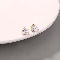 Cubic Zirconia & 18k Gold-Plated Heart Stud Earrings