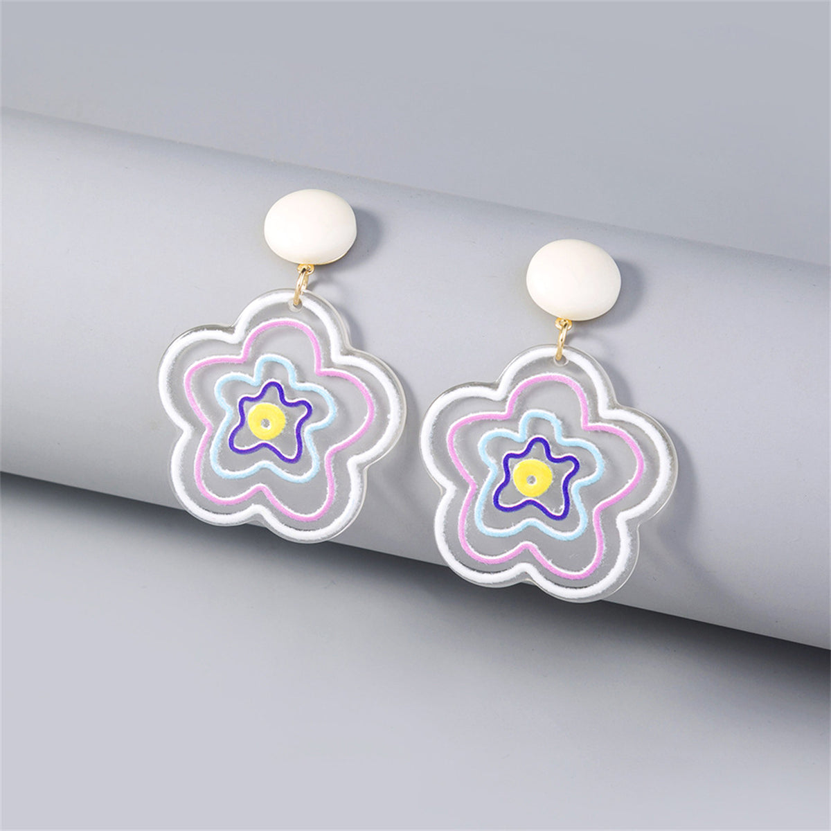 Pink Acrylic and 18K Gold-Plated Floral Drop Earrings, gold drop earrings for women, everyday style, side view