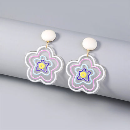 Pink Acrylic and 18K Gold-Plated Floral Drop Earrings, gold drop earrings for women, everyday style, side view