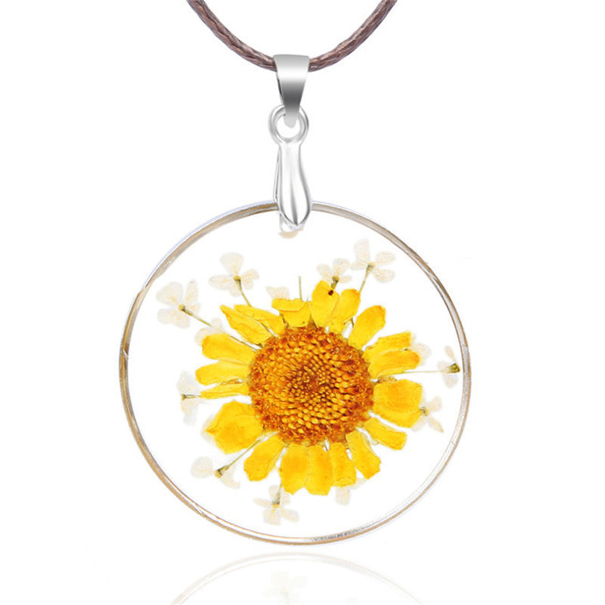 Yellow Mum Pendant Necklace, pendant necklace for women, everyday style, front view