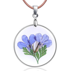 Blue Flower & Silver-Plated Round Pendant Necklace