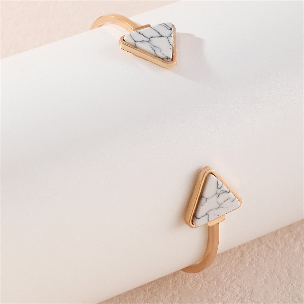 Turquoise and 18K Gold-Plated Triangle Cuff, gold bracelet for women, botanical inspired, side view