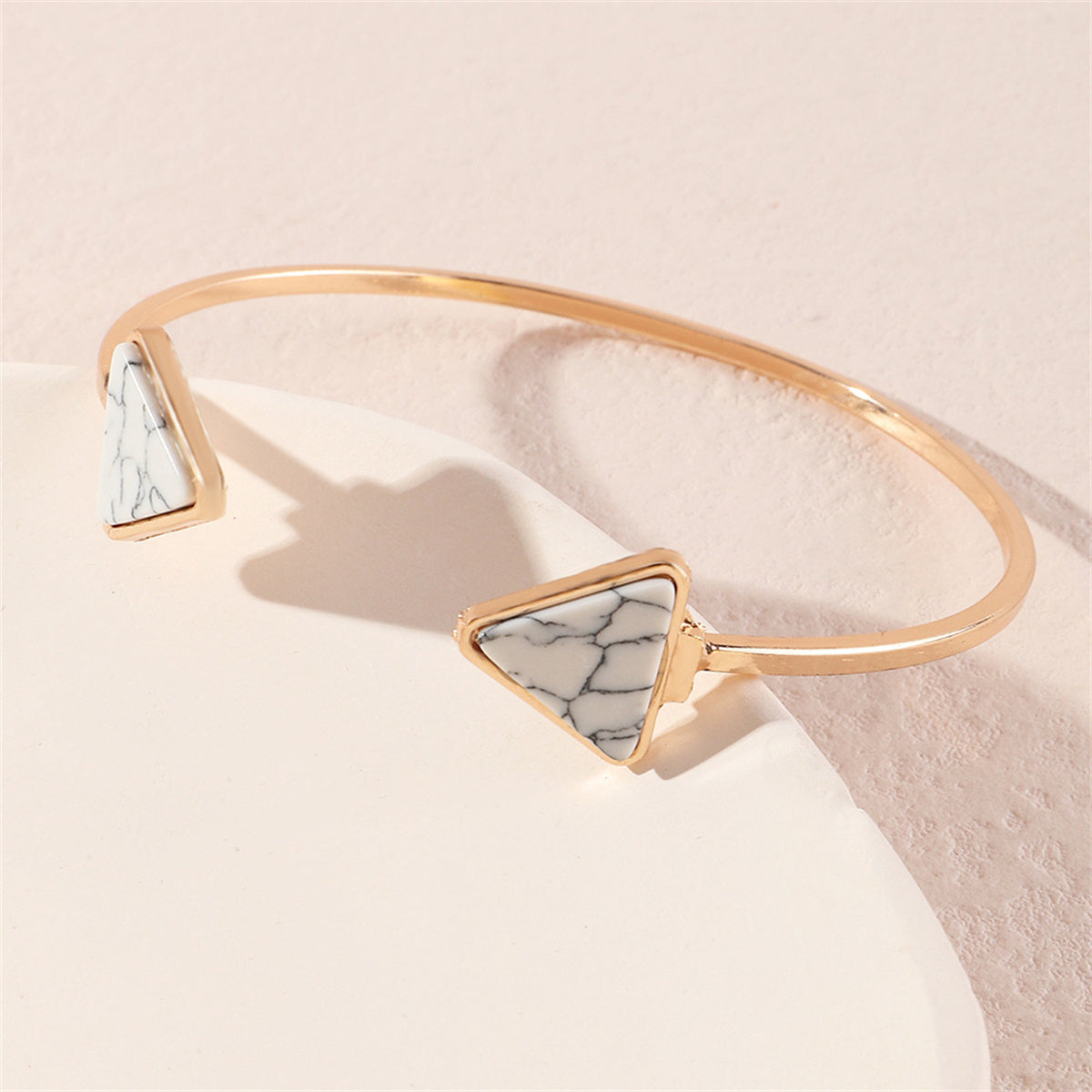 Turquoise and 18K Gold-Plated Triangle Cuff, gold bracelet for women, botanical inspired, detail close-up