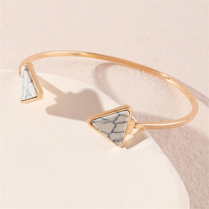 Turquoise and 18K Gold-Plated Triangle Cuff, gold bracelet for women, botanical inspired, detail close-up