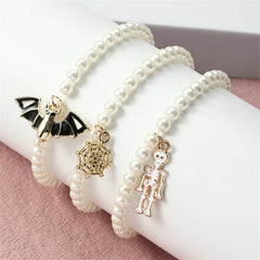 Pearl & Enamel 18K Gold-Plated Bat Stretch Charm Bracelet Set