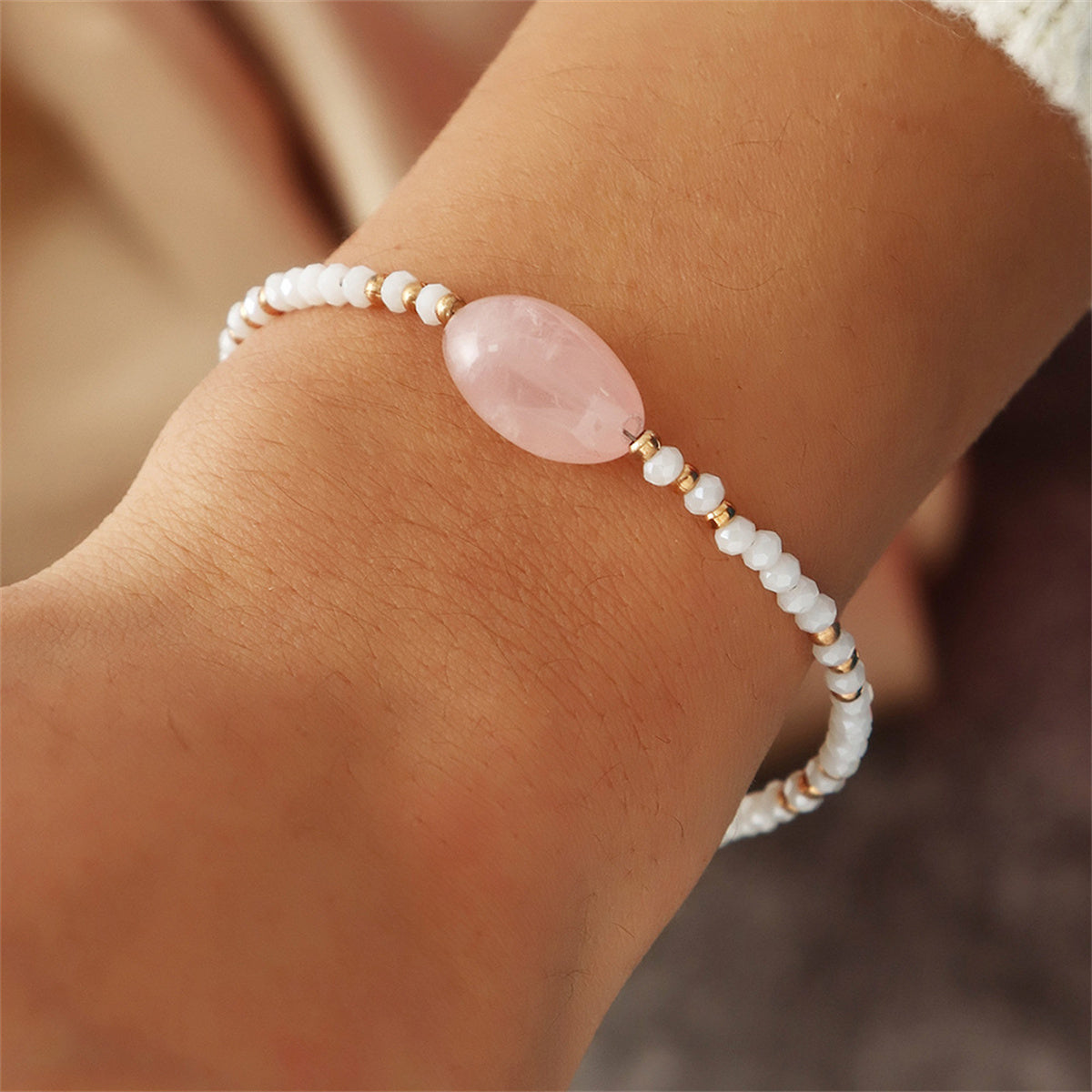 Pink Quartz & White Howlite Beaded Bracelet