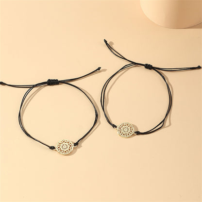 Black Polyster and 18K Gold-Plated Filigree Circle Charm Adjustable Bracelet Set, jewelry gift sets for women, lifestyle look