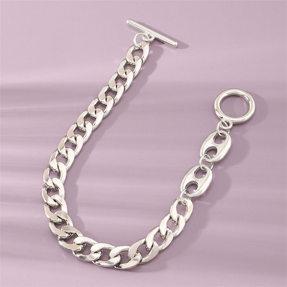 Silver-Plated Curb & Mariner Chain Toggle Bracelet