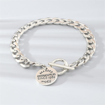 Silver-Plated 'Goods and Supplies' Curb Chain Toggle Bracelet, silver bracelet for women, elegant gift for her, side view