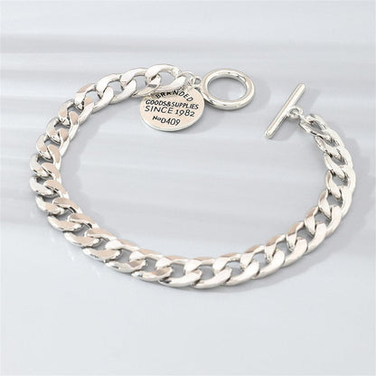 Silver-Plated 'Goods and Supplies' Curb Chain Toggle Bracelet, silver bracelet for women, elegant gift for her, front view
