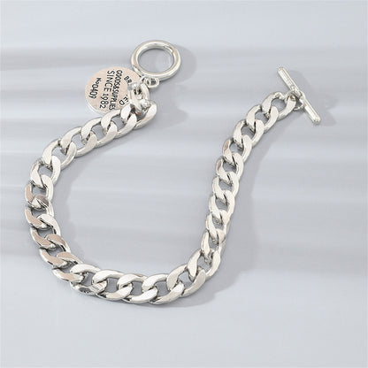 Silver-Plated 'Goods and Supplies' Curb Chain Toggle Bracelet, silver bracelet for women, lifestyle look