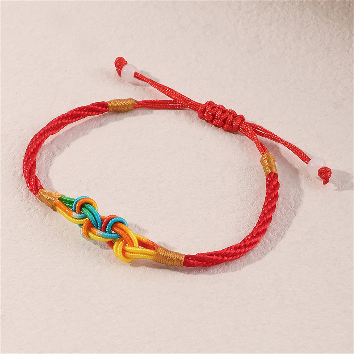 Red and Yellow Knot-Accent Adjustable Bracelet, bracelet for women, everyday style, side view
