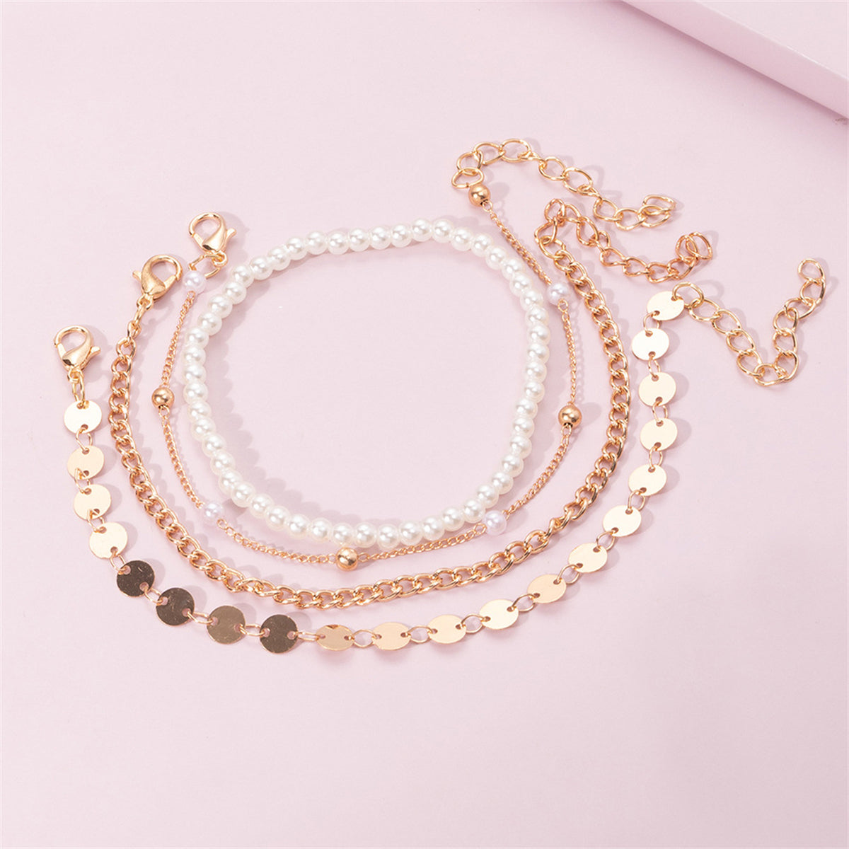 Pearl & 18K Gold-Plated Beaded Bracelet Set