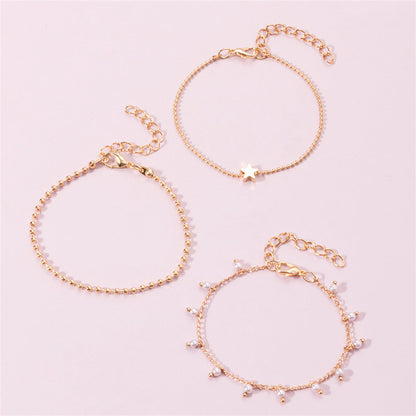 Pearl and 18K Gold-Plated Star Bead Bracelet Set, gold bracelet for women, vintage-inspired design, styled look