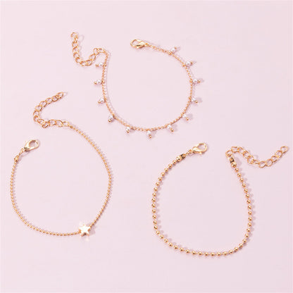 Pearl and 18K Gold-Plated Star Bead Bracelet Set, gold bracelet for women, vintage-inspired design, detail close-up