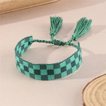 Green Check Cord Bracelet, bracelet for women, botanical inspired, detail close-up