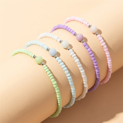 Pink and Mint Beaded Stretch Bracelet Set, bracelet for women, everyday style, detail close-up