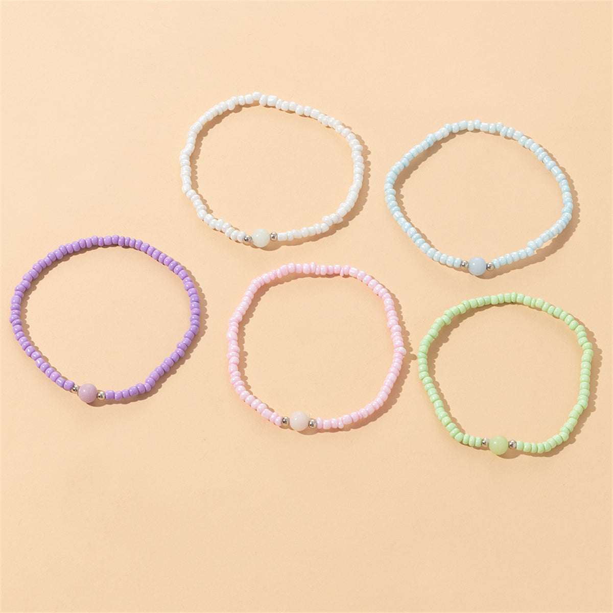 Pink and Mint Beaded Stretch Bracelet Set, bracelet for women, everyday style, lifestyle look
