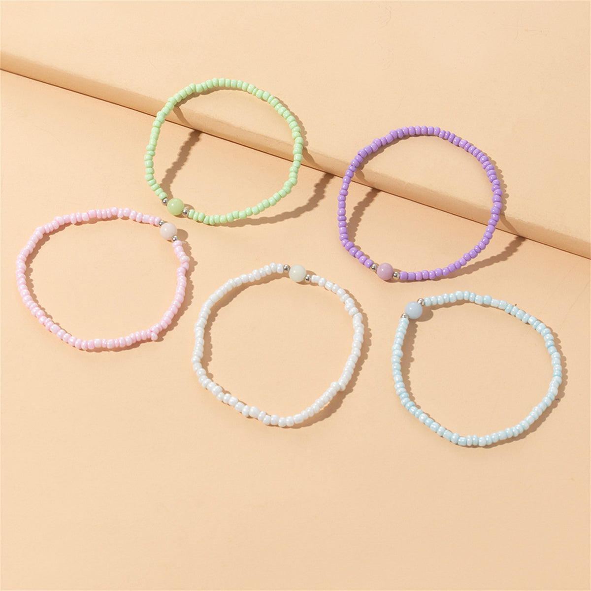 Pink and Mint Beaded Stretch Bracelet Set, bracelet for women, everyday style, side view