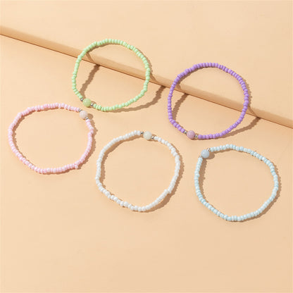 Pink and Mint Beaded Stretch Bracelet Set, bracelet for women, everyday style, side view
