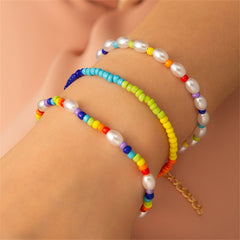 Pearl & Yellow Multicolor Beaded Bracelet Set