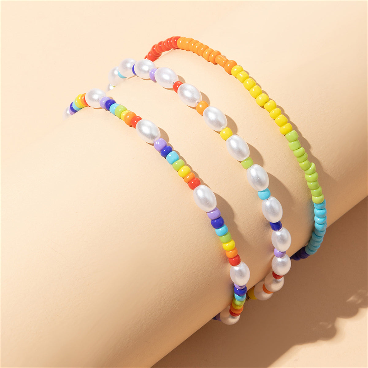Pearl and Yellow Multicolor Beaded Bracelet Set, bracelet for women, everyday style, detail close-up