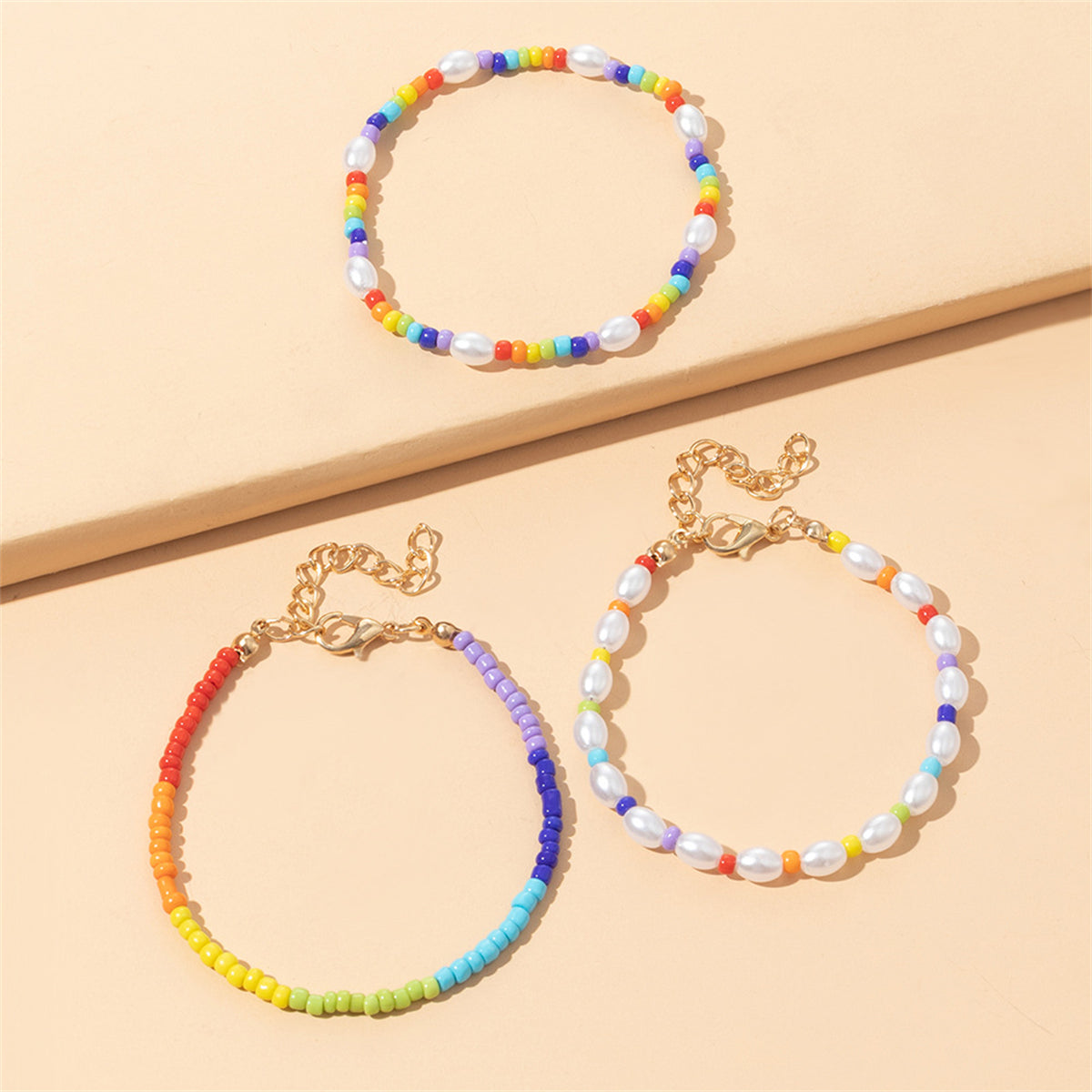 Pearl & Yellow Multicolor Beaded Bracelet Set