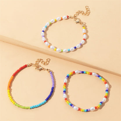 Pearl and Yellow Multicolor Beaded Bracelet Set, bracelet for women, everyday style, side view