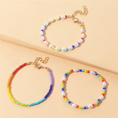Pearl & Yellow Multicolor Beaded Bracelet Set