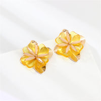 Acrylic & 18k Gold-Plated Flower Stud Earrings